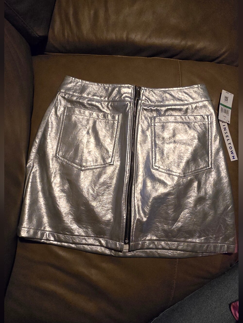 Tinseltown Silver Metallic Mini Skirt with Center Zip